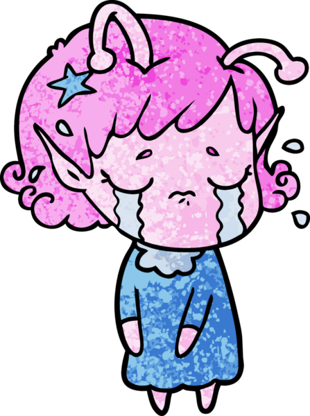 Bir insan tarafından çizilmiş ağlayan uzaylı kız çizgi filmi.