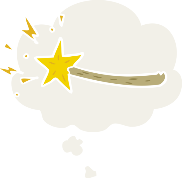 Düşünce baloncuğu olan bir çizgi film sihirli değneği insan tarafından çizilmiş.