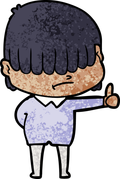 Bir insan tarafından çizilmiş dağınık saçlı çizgi film çocuğu.