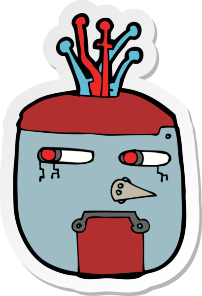 Bir insan tarafından çizilmiş altın renkli robot kafasının çıkartması.