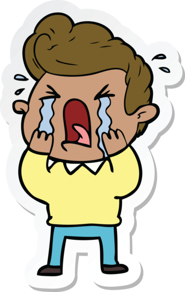 Bir insan tarafından çizilmiş ağlayan bir karikatür çıkartması.