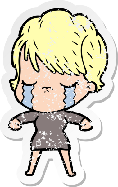 Bir insan tarafından çizilmiş ağlayan karikatürlü bir kadının sıkıntılı çıkartması.