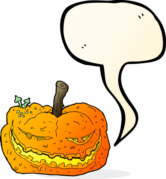 Bir insan tarafından çizilmiş balkabağı ve konuşma baloncuğu.