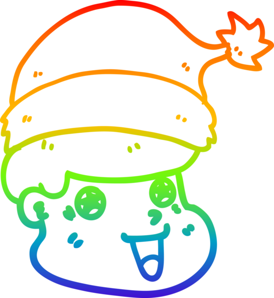 Gökkuşağı gradyan çizgisi bir insan tarafından çizilmiş noel şapkası giyen bir adamın çizimi.