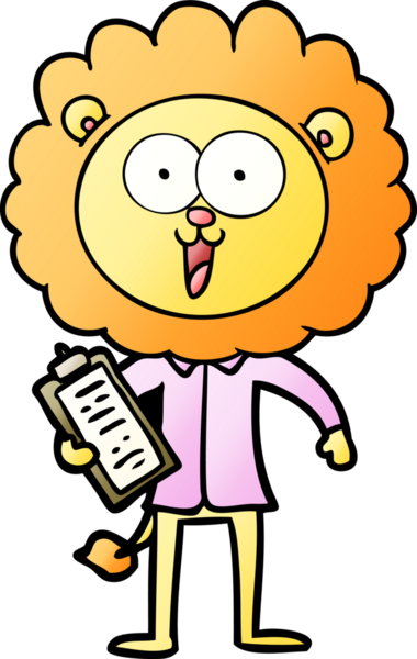 Bir insan tarafından çizilmiş mutlu çizgi film aslanı.