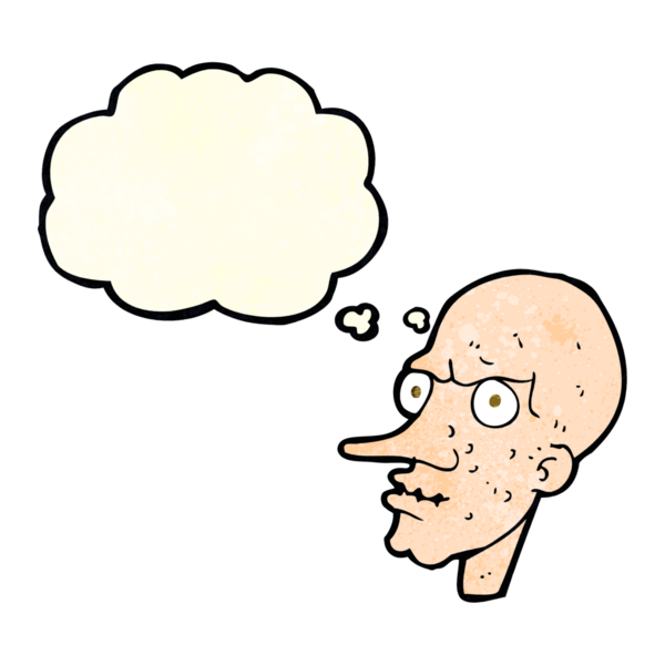 Düşünce baloncuğu insan tarafından çizilmiş kötü yaşlı adam çizgi filmi.
