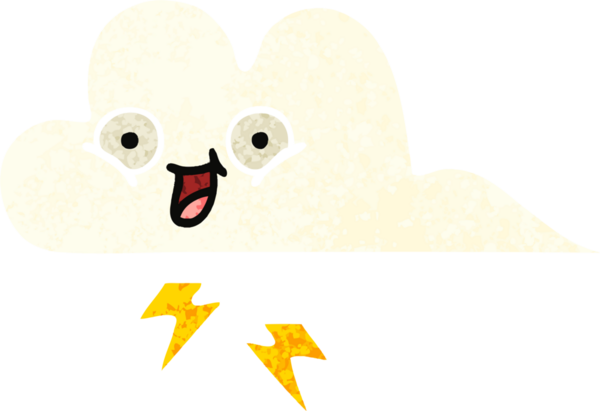 Bir insan tarafından çizilmiş bir gök gürültüsü bulutunun retro çizim tarzı karikatürü