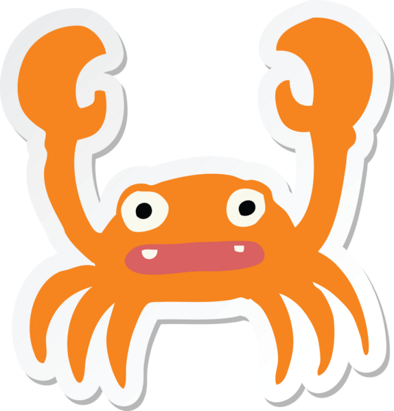 Bir insan tarafından çizilmiş karikatür yengeci çıkartması.