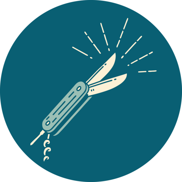 Bir insan tarafından çizilmiş dövme stili katlama bıçağının simgesi