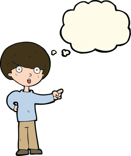 Bir insan tarafından çizilmiş düşünce kabarcığı olan çizgi film çocuğu.