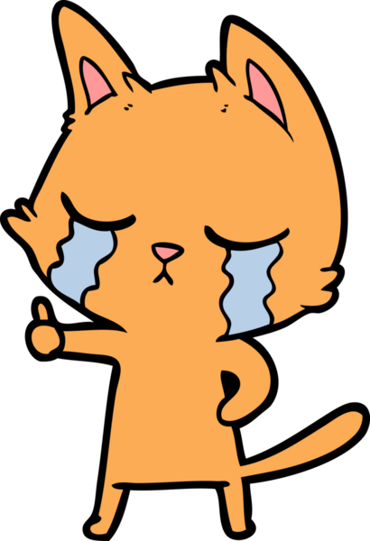 Bir insan tarafından çizilmiş ağlayan çizgi film kedisi.