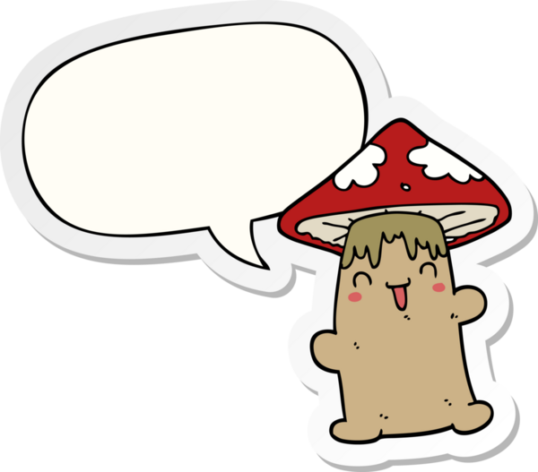 Bir insan tarafından çizilmiş konuşma balonu çıkartmalı mantar karakteri.
