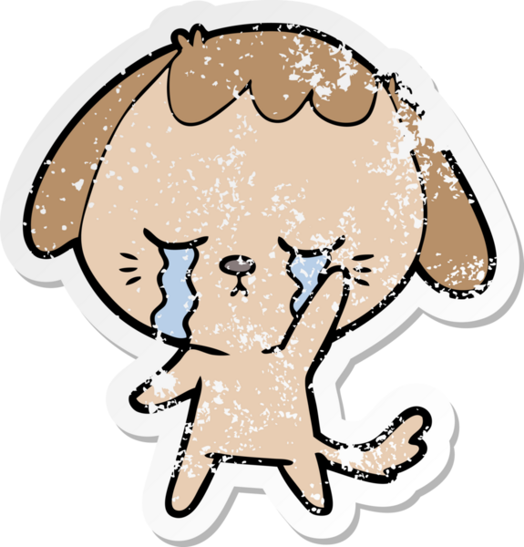 Bir insan tarafından çizilmiş, ağlayan bir köpeğin dertli çıkartması.