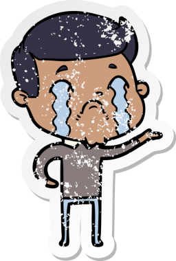 Bir insan tarafından çizilmiş ağlayan bir karikatürcünün sıkıntılı çıkartması.