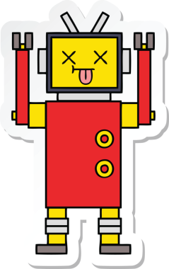 Bir insan tarafından çizilmiş şirin çizgi film robotunun çıkartması.