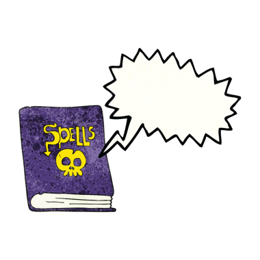 Bir insan tarafından çizilmiş serbest konuşma balonu desenli çizgi film büyü kitabı