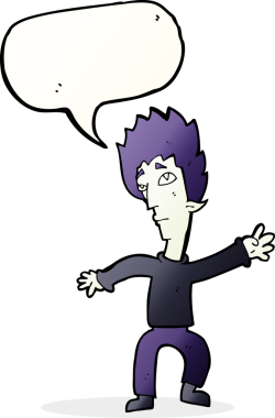 Bir insan tarafından çizilmiş konuşma balonu olan bir vampir adam.