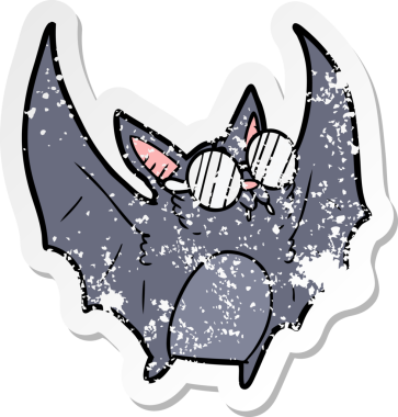 Bir insan tarafından çizilmiş gözlük takan karikatür yarasasının sıkıntılı çıkartması.