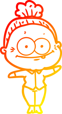 Bir insan tarafından çizilmiş mutlu, yaşlı bir kadının sıcak çizgi çizimi.