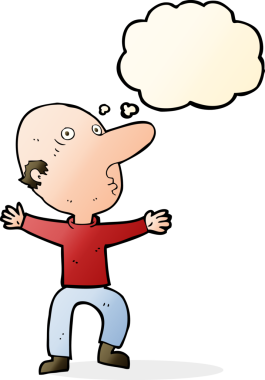 Bir insan tarafından çizilmiş düşünce balonlu orta yaşlı bir adam.