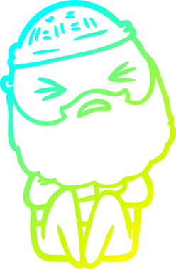 Bir insan tarafından çizilmiş sakallı bir çizgi film karakteri.