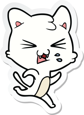 Bir insan tarafından çizilmiş, tıslayan bir kedinin çıkartması.