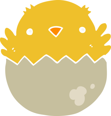 Bir insan tarafından çizilmiş yumurtadan çıkan düz renkli çizgi film pilici.