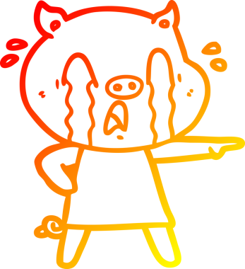 Bir insan tarafından çizilmiş insan kıyafetleri içinde ağlayan bir domuz çizgi filmi.