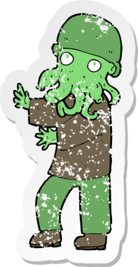 Bir insan tarafından çizilmiş uzaylı bir çizgi filmin gerilimli çıkartması.