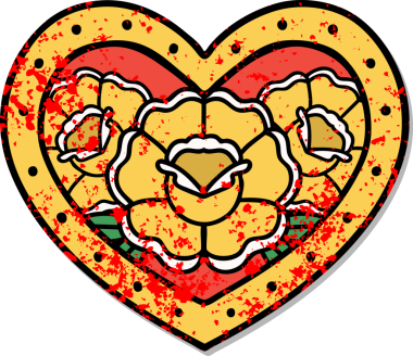 Geleneksel bir kalp stili ve bir insan tarafından çizilmiş çiçek dövmesi.