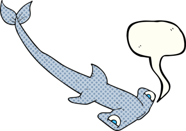 El yazısıyla çizilmiş çizgi roman konuşma balonu, bir insan tarafından çizilmiş çekiç başlı köpekbalığı.