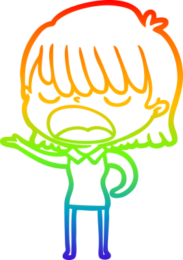 Gökkuşağı gradyan çizgi çizimi Bir insan tarafından yüksek sesle çizilen bir kadın karikatürü