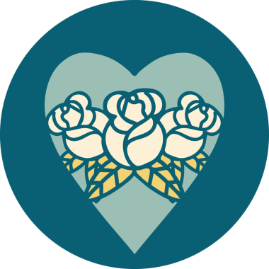 Bir insan tarafından çizilmiş kalp ve çiçeklerin ikonik dövme şekli