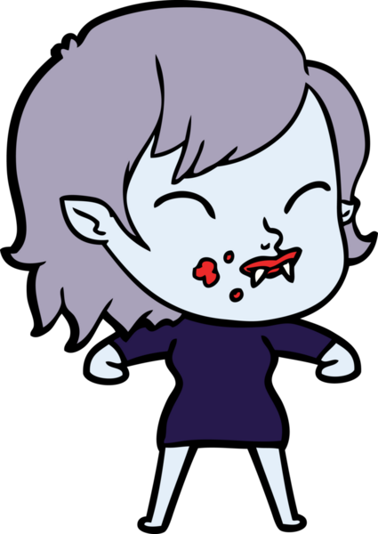Bir insan tarafından çizilmiş yanağında kan olan vampir kız çizgi filmi.