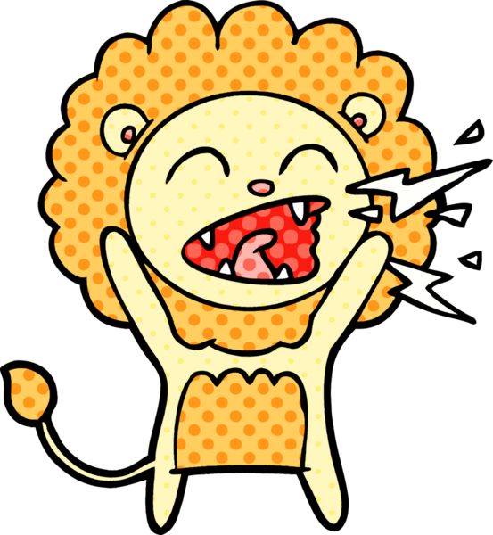 Bir insan tarafından çizilmiş kükreyen aslan çizgi filmi.