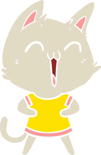 Bir insan tarafından çizilmiş mutlu düz renkli çizgi film kedisi