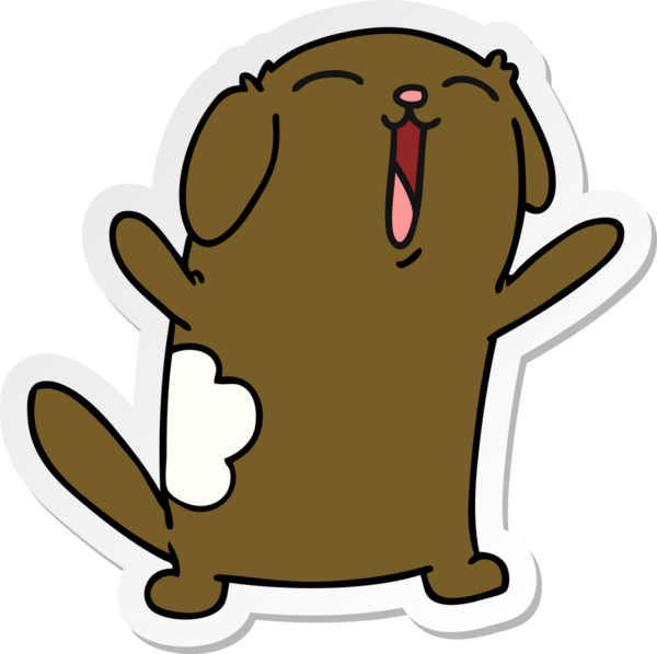 Bir insan tarafından çizilmiş kawaii sevimli köpeğin serbest sticker karikatürü.