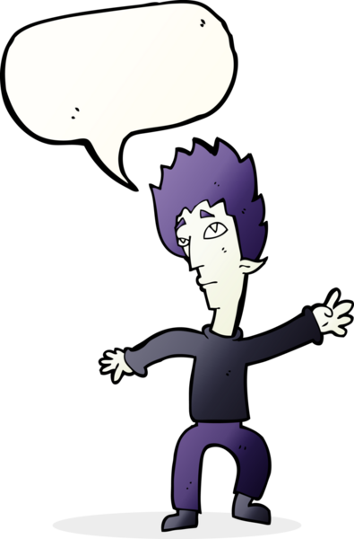 Bir insan tarafından çizilmiş konuşma balonu olan bir vampir adam.