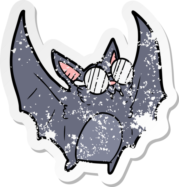 Bir insan tarafından çizilmiş gözlük takan karikatür yarasasının sıkıntılı çıkartması.