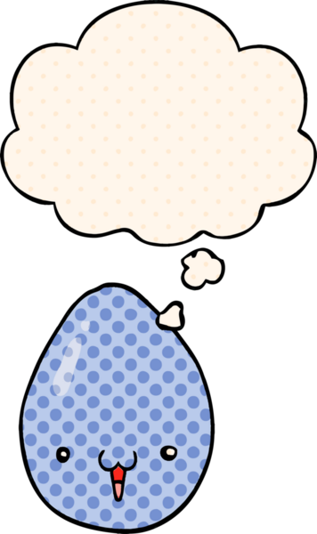 Çizgi roman tarzında bir insan tarafından çizilmiş düşünce baloncuklu çizgi film yumurtası.
