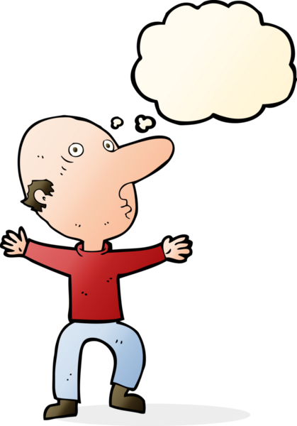 Bir insan tarafından çizilmiş düşünce balonlu orta yaşlı bir adam.