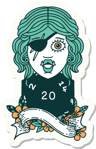 Bir insan tarafından çizilmiş 20 zarlı bir ork haydut karakterinin çıkartması.