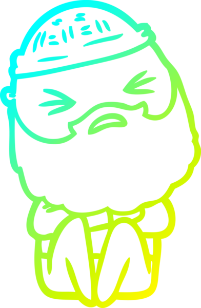 Bir insan tarafından çizilmiş sakallı bir çizgi film karakteri.