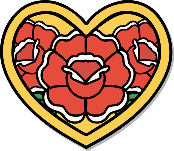 Geleneksel kalp stili dövme çıkartması ve bir insan tarafından çizilmiş çiçekler.