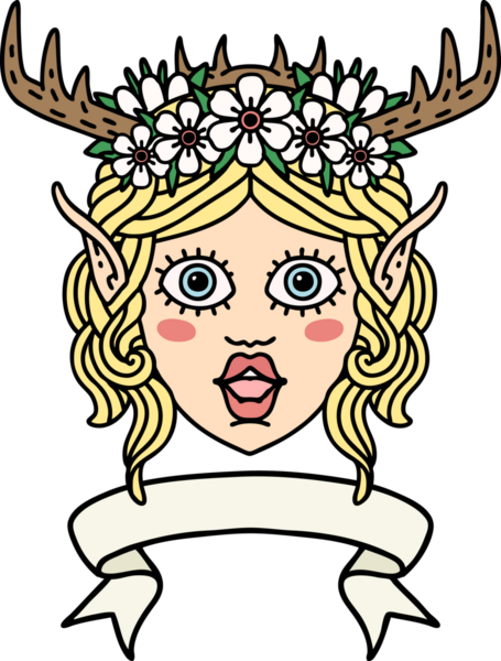 Retro Dövme Tarzı Elf Karakter Yüzü Bir insan tarafından çizilmiş pankartıyla