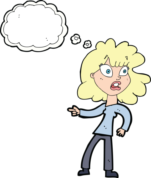 çizgi film endişeli kadın bir insan tarafından çizilmiş düşünce balonuyla işaret ediyor.
