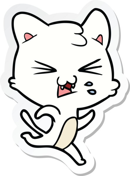 Bir insan tarafından çizilmiş, tıslayan bir kedinin çıkartması.