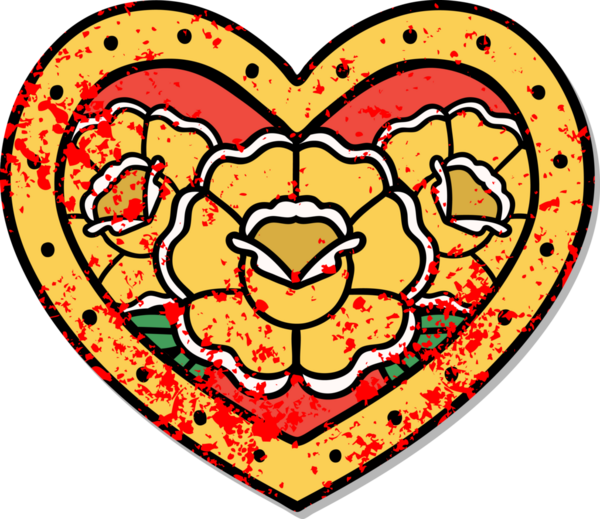 Geleneksel bir kalp stili ve bir insan tarafından çizilmiş çiçek dövmesi.