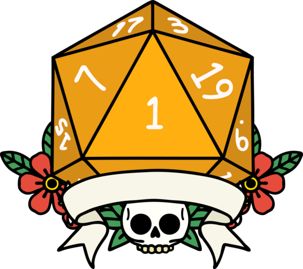 Retro Dövme Biçimi Doğal Bir d20 zar bir insan tarafından çizildi