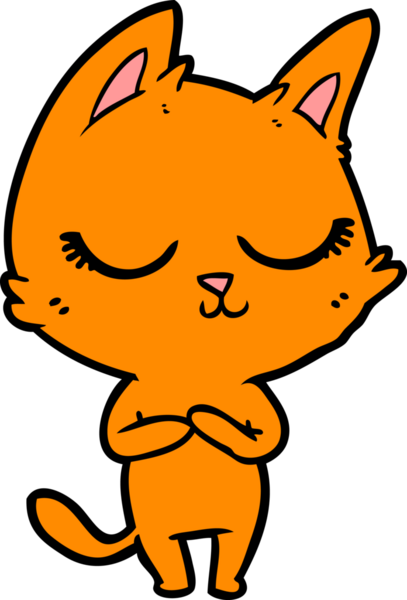 Bir insan tarafından çizilmiş sakin çizgi film kedisi.